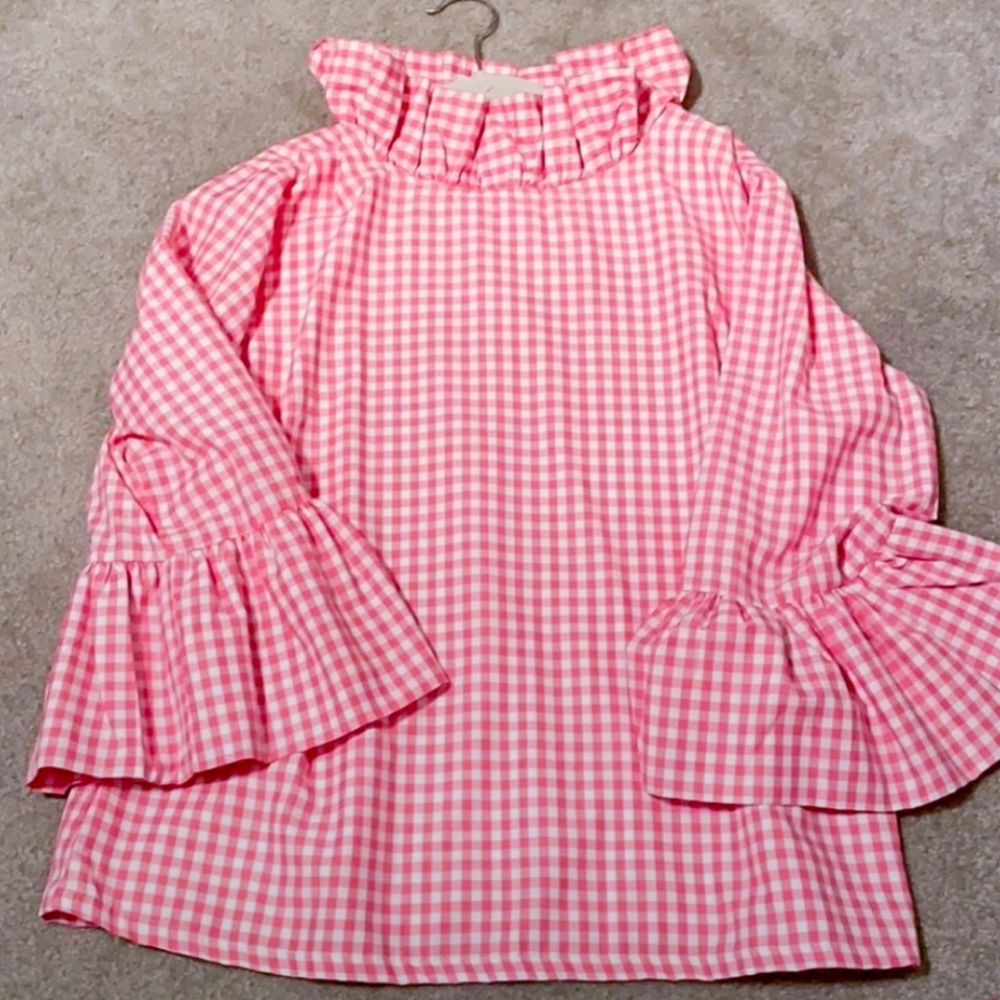 NWOT Elizabeth Wilson Designs pink gingham blouse